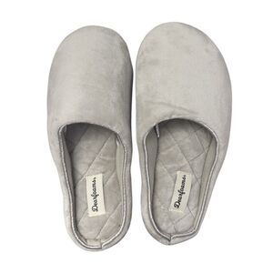 Dearfoams Women Sz S (5-6) Gray Washable Slide On Slippers Velour Memory Foam